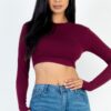 Crew Neck Cropped Long-Sleeve Top – High-Stretch Jersey
