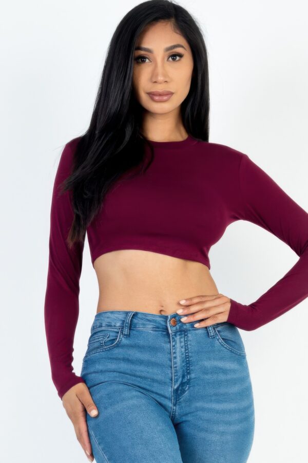 Crew Neck Cropped Long-Sleeve Top – High-Stretch Jersey