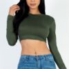 Crew Neck Cropped Long-Sleeve Top – High-Stretch Jersey
