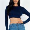 Crew Neck Cropped Long-Sleeve Top – High-Stretch Jersey