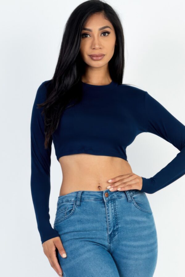 Crew Neck Cropped Long-Sleeve Top – High-Stretch Jersey