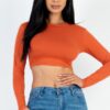 Crew Neck Cropped Long-Sleeve Top – High-Stretch Jersey