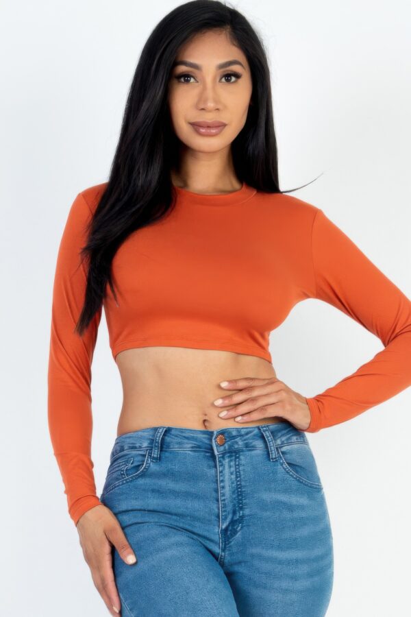 Crew Neck Cropped Long-Sleeve Top – High-Stretch Jersey