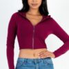 French Terry Crop Zip-Up Hoodie – Ribbed Cuffs