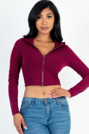 French Terry Crop Zip-Up Hoodie – Ribbed Cuffs