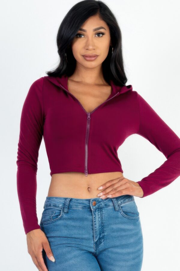 French Terry Crop Zip-Up Hoodie – Ribbed Cuffs