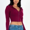 French Terry Crop Zip-Up Hoodie – Ribbed Cuffs