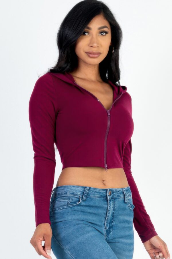 French Terry Crop Zip-Up Hoodie – Ribbed Cuffs