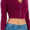 French Terry Crop Zip-Up Hoodie – Ribbed Cuffs