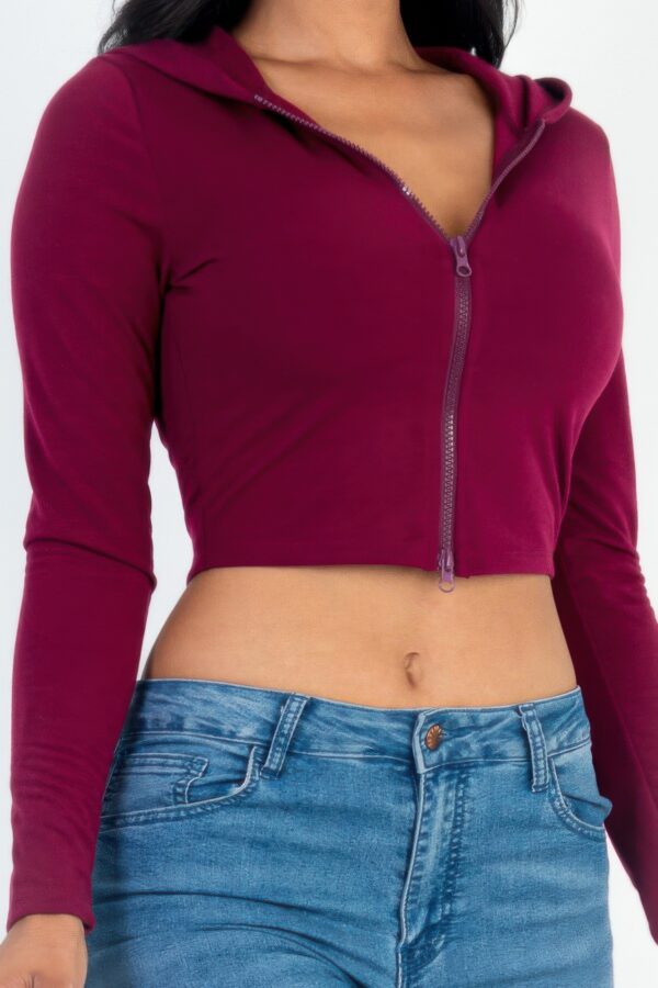 French Terry Crop Zip-Up Hoodie – Ribbed Cuffs