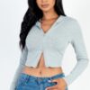 French Terry Crop Zip-Up Hoodie – Ribbed Cuffs