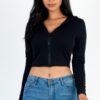 French Terry Crop Zip-Up Hoodie – Ribbed Cuffs