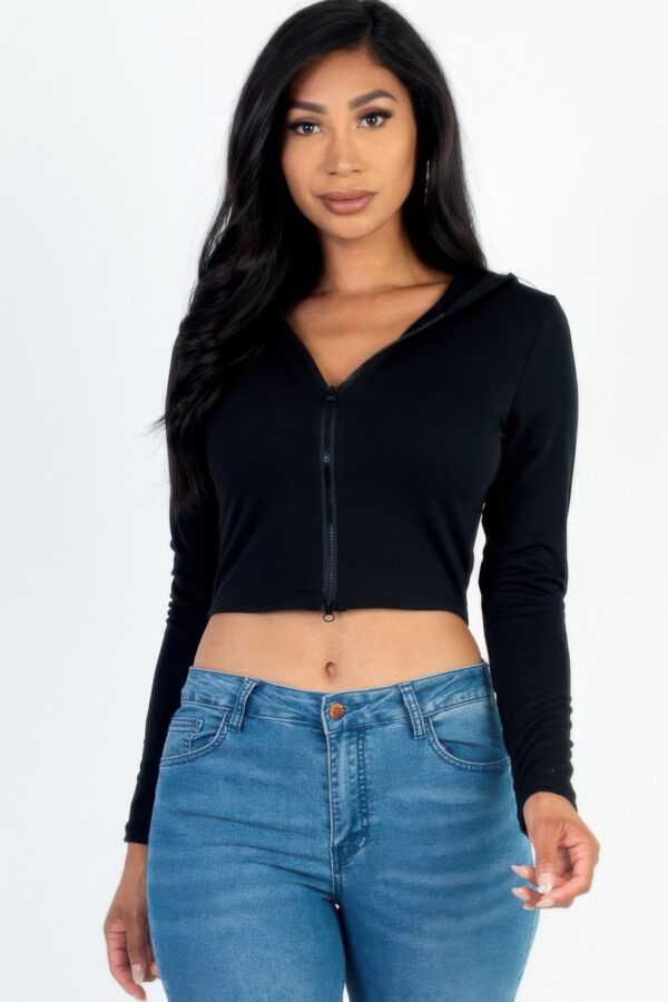 French Terry Crop Zip-Up Hoodie – Ribbed Cuffs