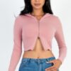 French Terry Crop Zip-Up Hoodie – Ribbed Cuffs