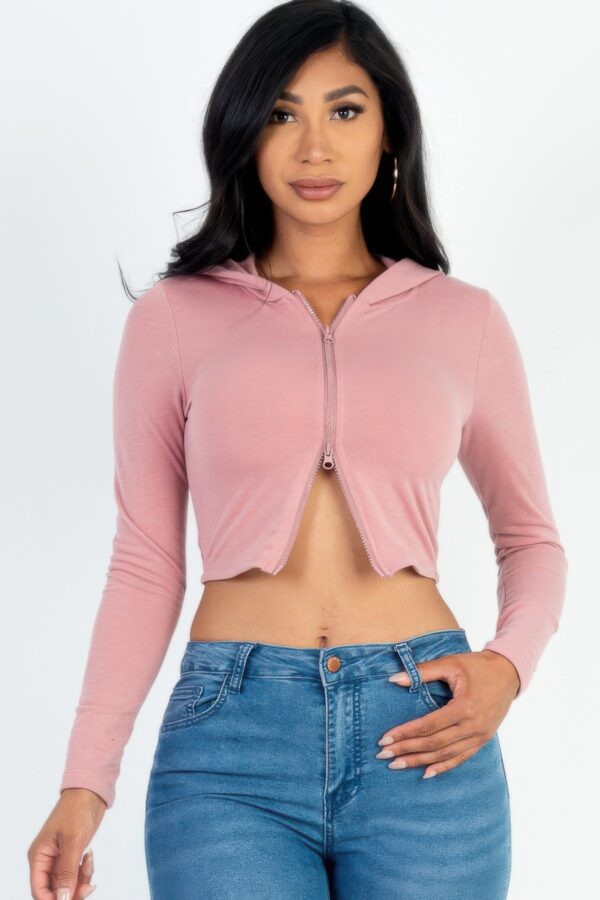 French Terry Crop Zip-Up Hoodie – Ribbed Cuffs