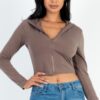 French Terry Crop Zip-Up Hoodie – Ribbed Cuffs