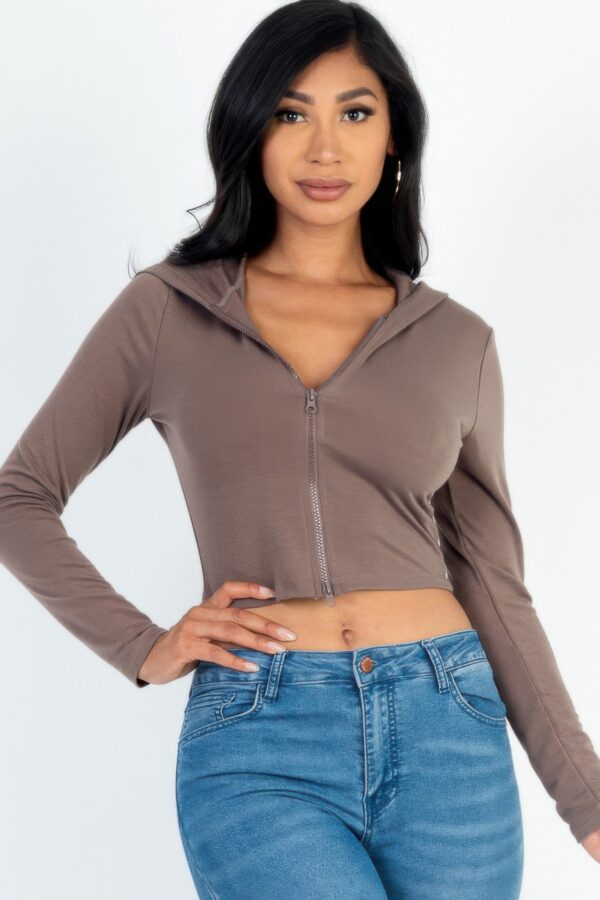 French Terry Crop Zip-Up Hoodie – Ribbed Cuffs