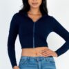 French Terry Crop Zip-Up Hoodie – Ribbed Cuffs