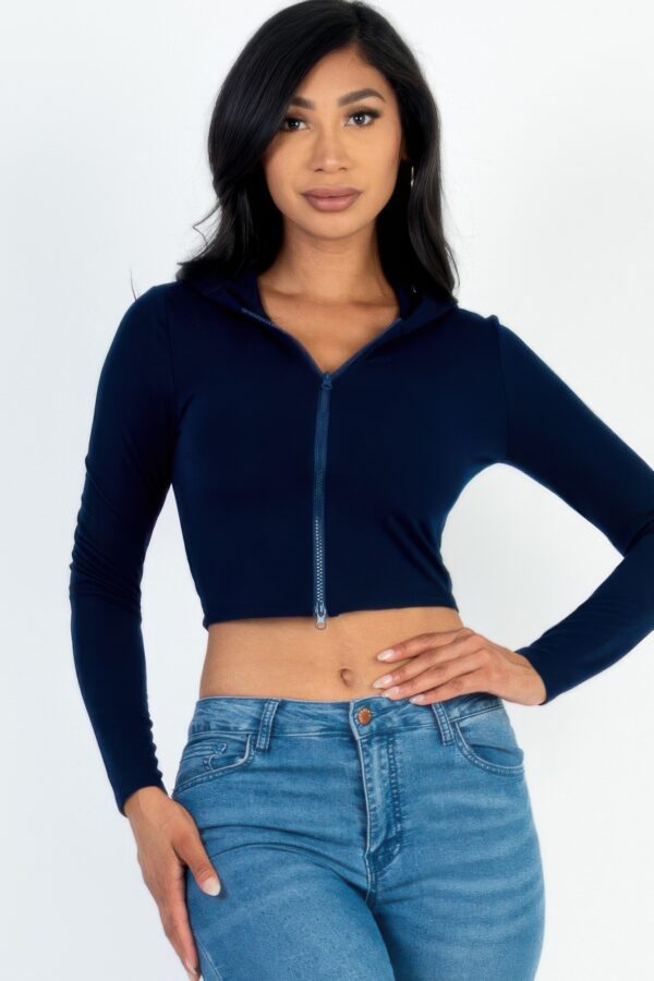 French Terry Crop Zip-Up Hoodie – Ribbed Cuffs