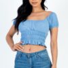 Ruched Puff Sleeve Ribbed Knit Top – Soft Stretch