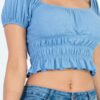 Ruched Puff Sleeve Ribbed Knit Top – Soft Stretch