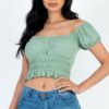 Ruched Puff Sleeve Ribbed Knit Top – Soft Stretch