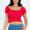 Ruched Puff Sleeve Ribbed Knit Top – Soft Stretch