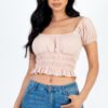 Ruched Puff Sleeve Ribbed Knit Top – Soft Stretch