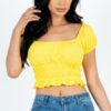Ruched Puff Sleeve Ribbed Knit Top – Soft Stretch
