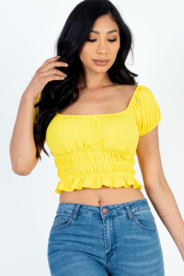 Ruched Puff Sleeve Ribbed Knit Top – Soft Stretch
