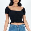 Ruched Puff Sleeve Ribbed Knit Top – Soft Stretch