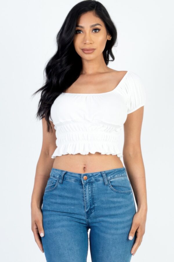Ruched Puff Sleeve Ribbed Knit Top – Soft Stretch