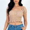 Ruched Puff Sleeve Ribbed Knit Top – Soft Stretch