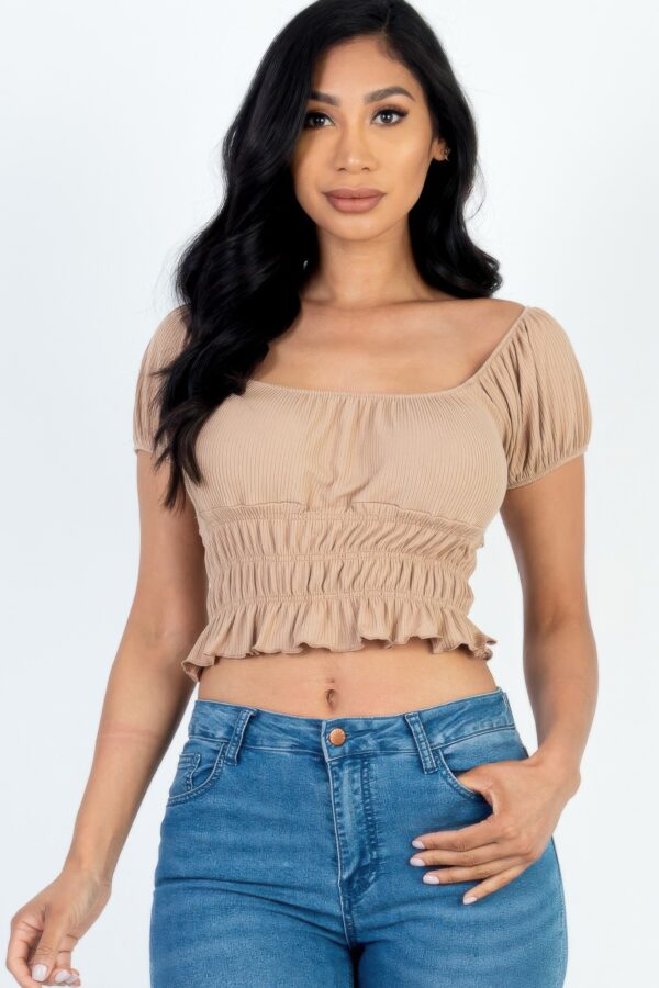 Ruched Puff Sleeve Ribbed Knit Top – Soft Stretch