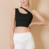 Ribbed One-Shoulder Cross-Strap Crop Top