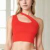 Ribbed One-Shoulder Cross-Strap Crop Top