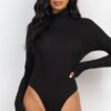 Ribbed Turtleneck Long-Sleeve Bodysuit – Form-Fitting