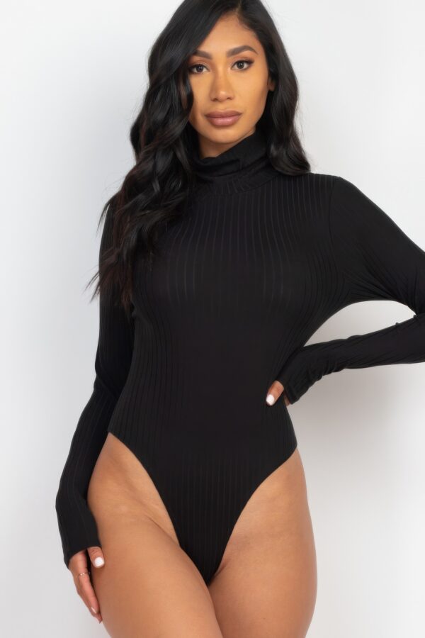 Ribbed Turtleneck Long-Sleeve Bodysuit – Form-Fitting