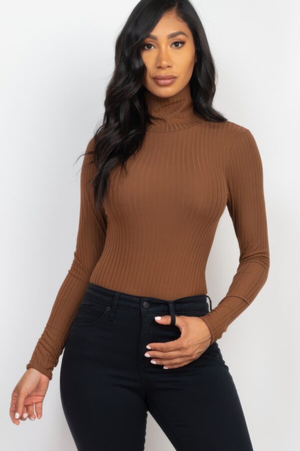 Ribbed Turtleneck Long-Sleeve Bodysuit – Form-Fitting