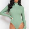 Ribbed Turtleneck Long-Sleeve Bodysuit – Form-Fitting