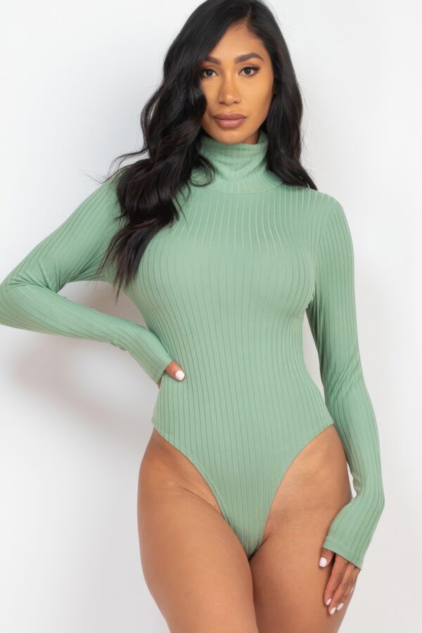 Ribbed Turtleneck Long-Sleeve Bodysuit – Form-Fitting