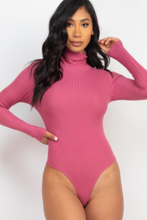 Ribbed Turtleneck Long-Sleeve Bodysuit – Form-Fitting