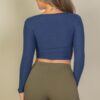 Ribbed Button-Front Split Long-Sleeve Crop Top