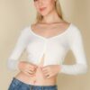 Ribbed Button-Front Split Long-Sleeve Crop Top