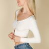 Ribbed Button-Front Split Long-Sleeve Crop Top