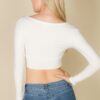 Ribbed Button-Front Split Long-Sleeve Crop Top