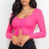 Ribbed Button-Front Split Long-Sleeve Crop Top