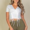 Ribbed Surplice Top with Ruched Drawstring