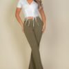 Ribbed Surplice Top with Ruched Drawstring