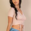 Ribbed Surplice Top with Ruched Drawstring